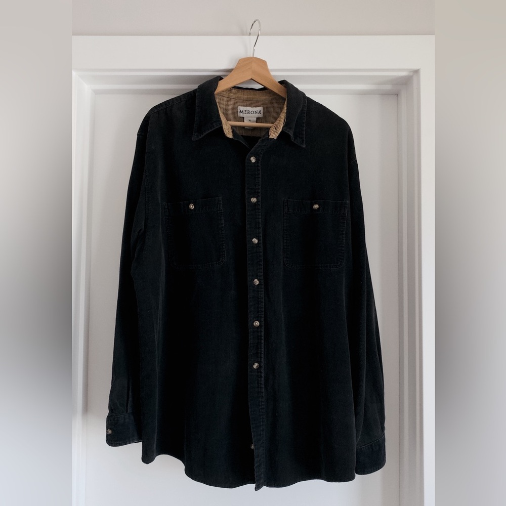 Vintage Black Micro Corduroy Button-Up Shirt
